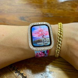 Rose Gold Apple Watch Cover with 2.5mm Square Lab diamonds